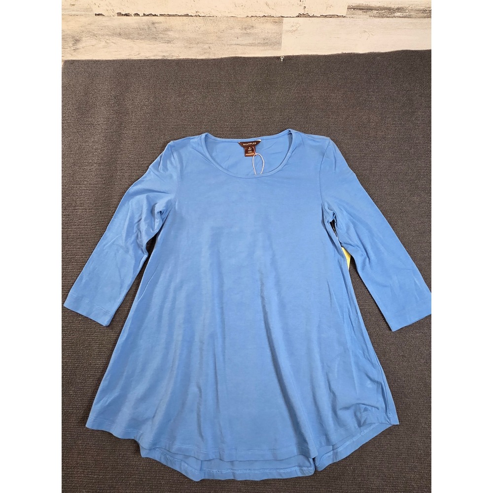Multiples Tunic Top Women Small French Blue 3/4 Sleeve‎ A-Line M39105TM NEW